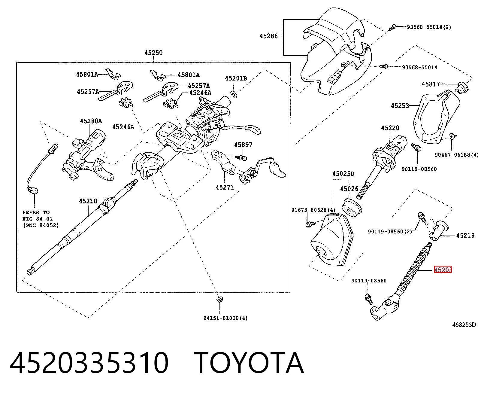 4520335310 Toyota Wał Cardana kolumny kierowniczej dolny