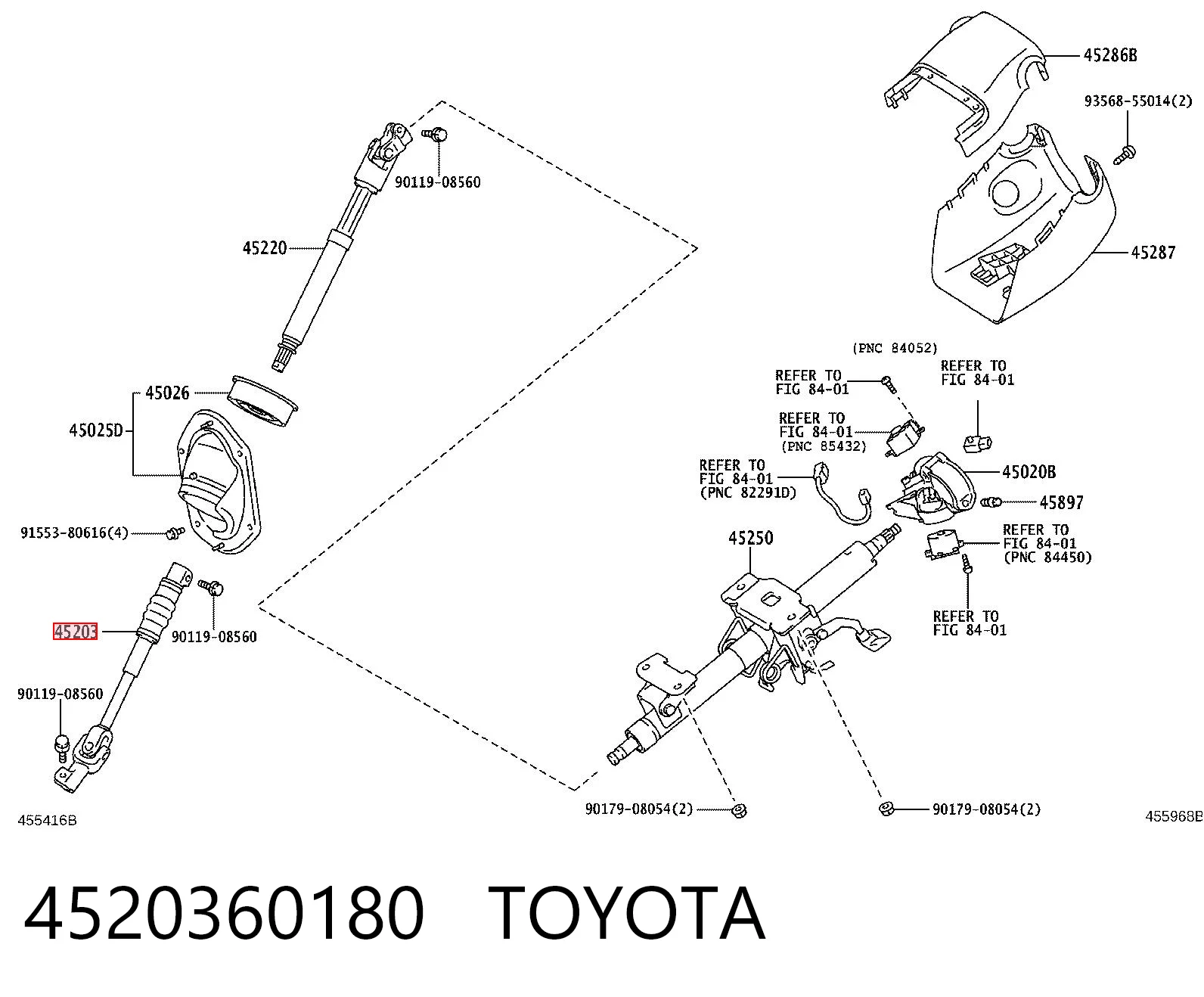 4520360180 Toyota Wał kolumny kierowniczej dolny
