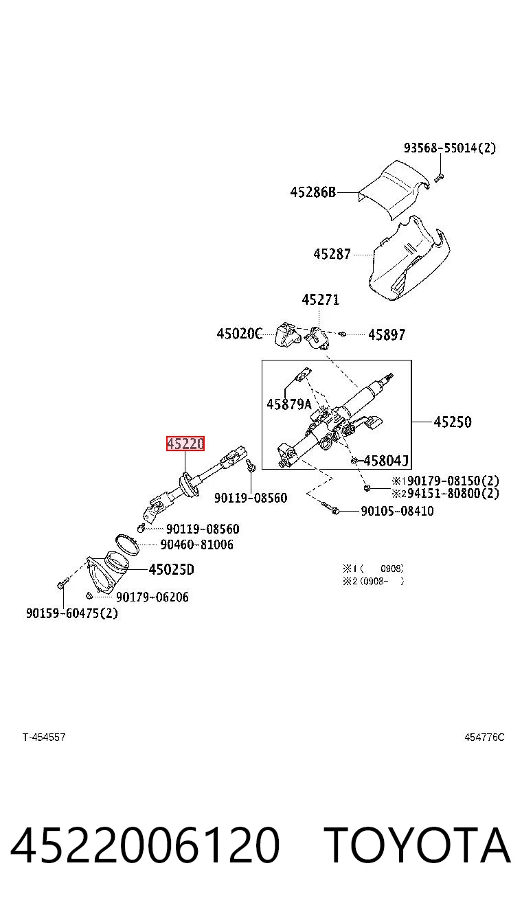 4522006120 Toyota Wał kolumny kierowniczej dolny