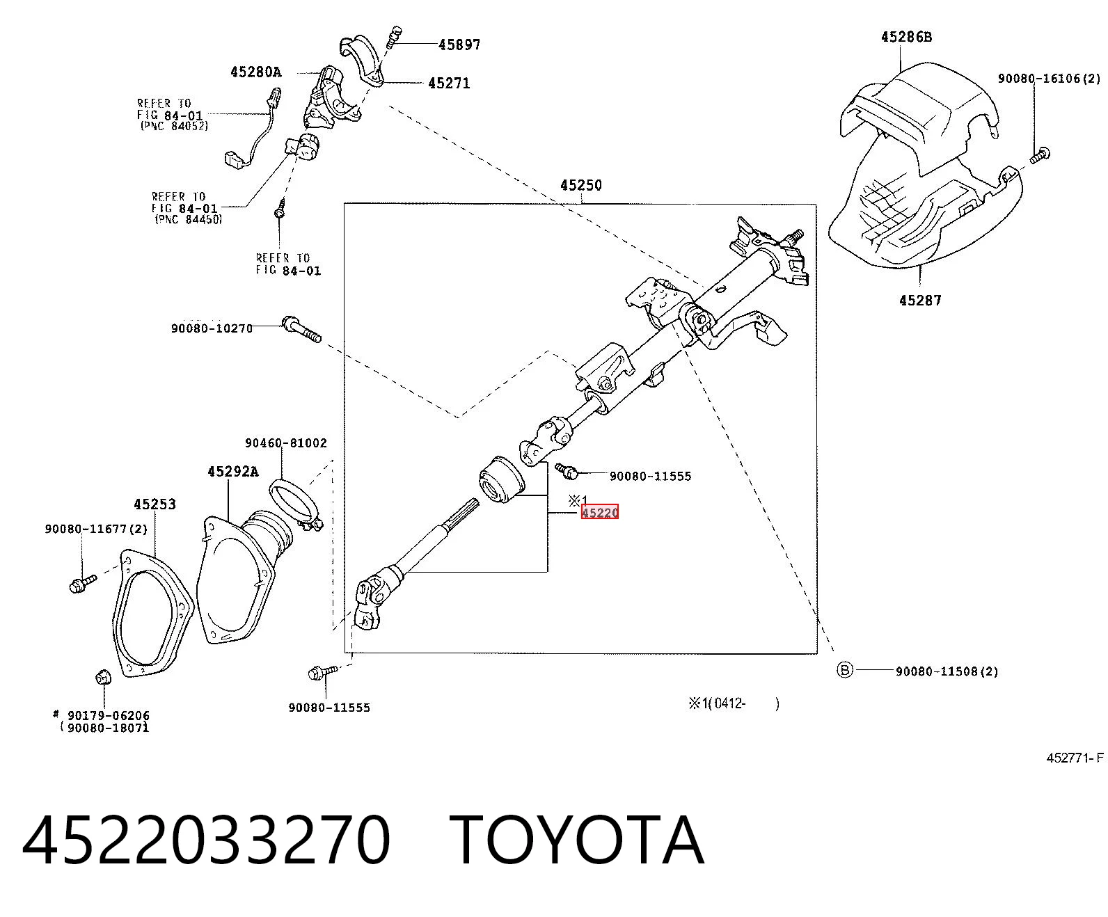 4522033270 Toyota Wał kolumny kierowniczej dolny