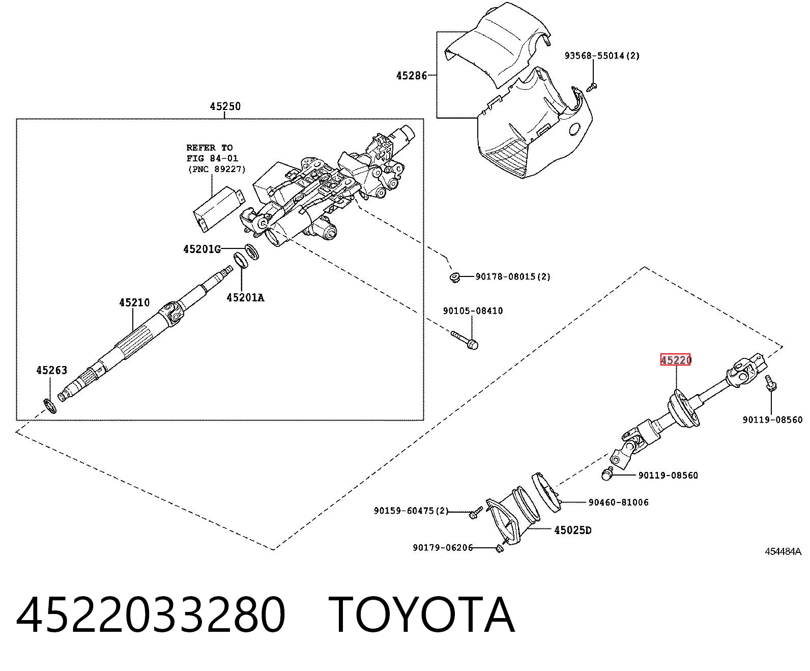 4522033280 Toyota Wał kolumny kierowniczej dolny
