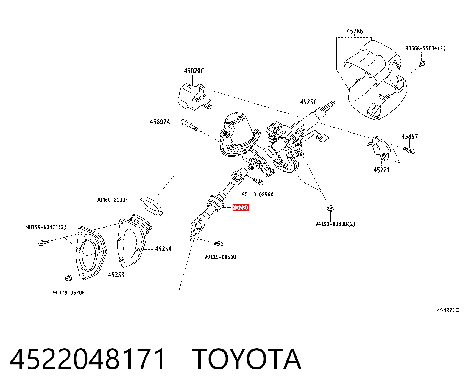 4522048171 Toyota Wał kolumny kierowniczej dolny