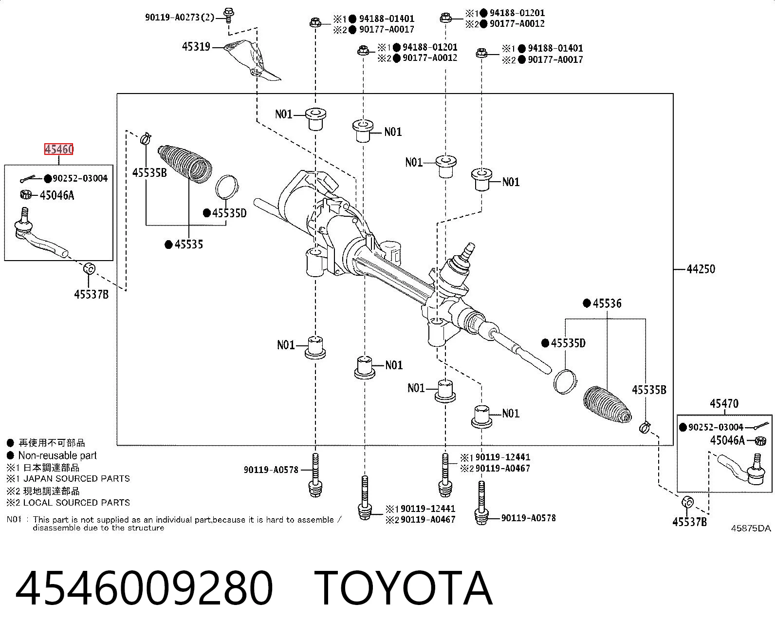 4546009280 Toyota Końcówka drążka kierowniczego zewnętrzna