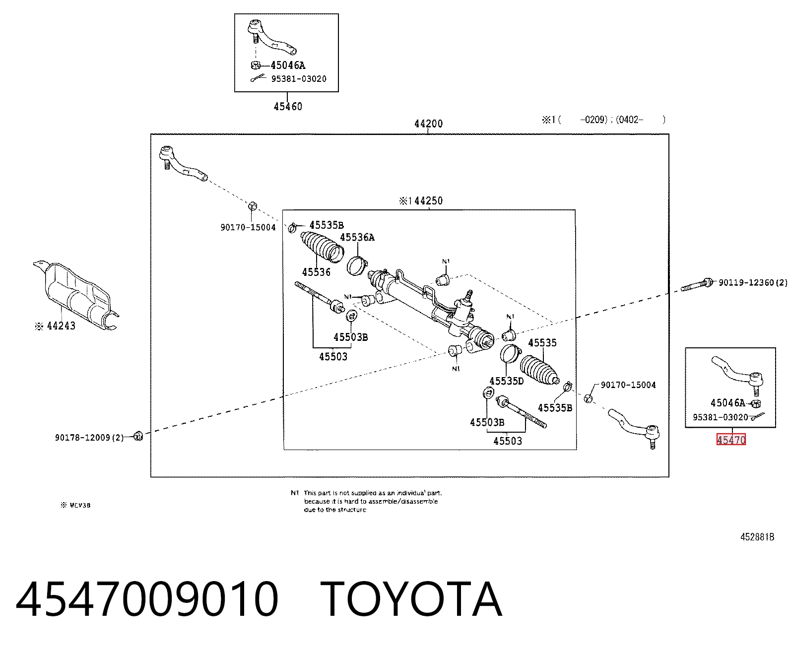 Końcówka drążka kierowniczego zewnętrzna Toyota Previa 