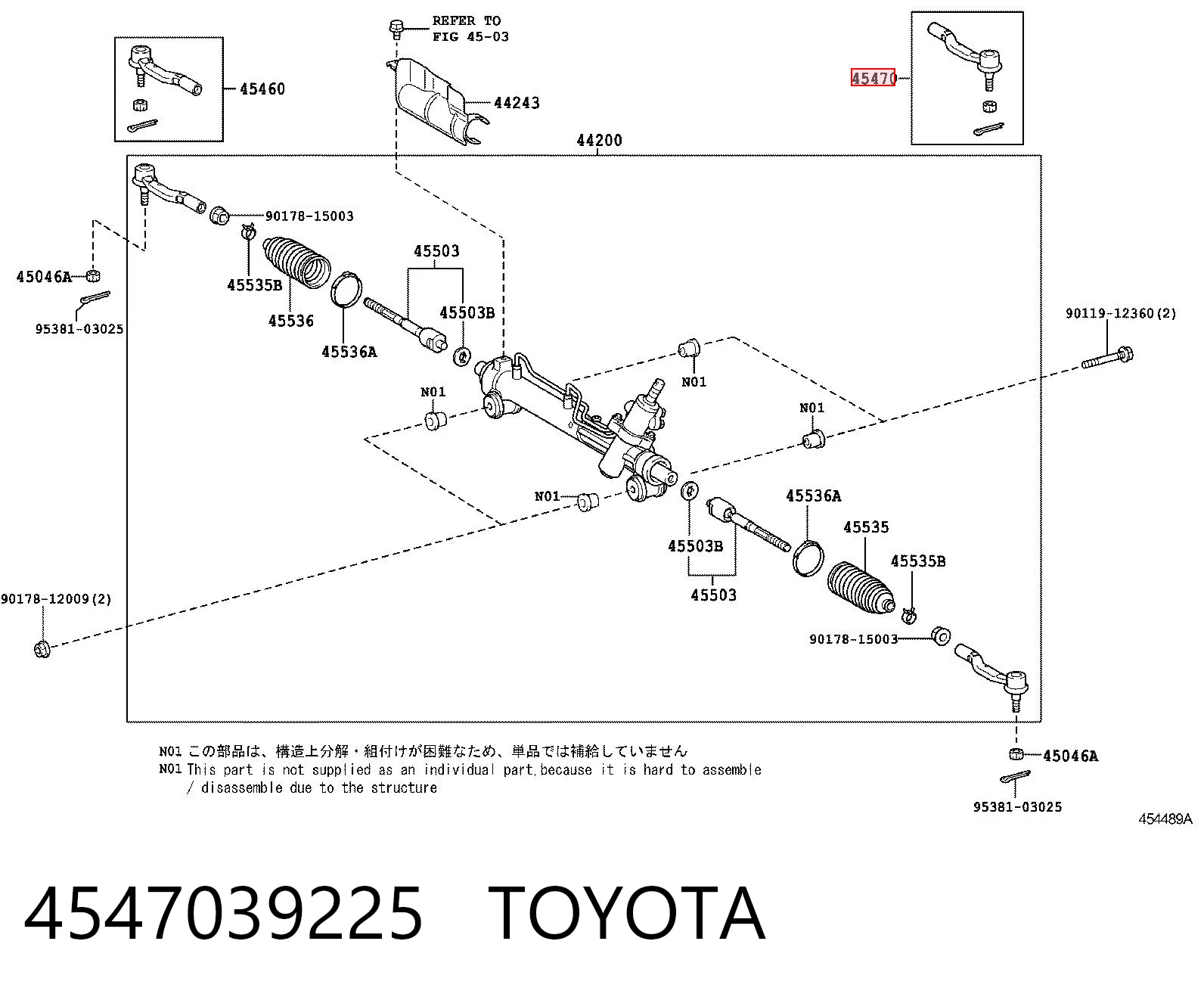 4547039225 Toyota Końcówka drążka kierowniczego zewnętrzna