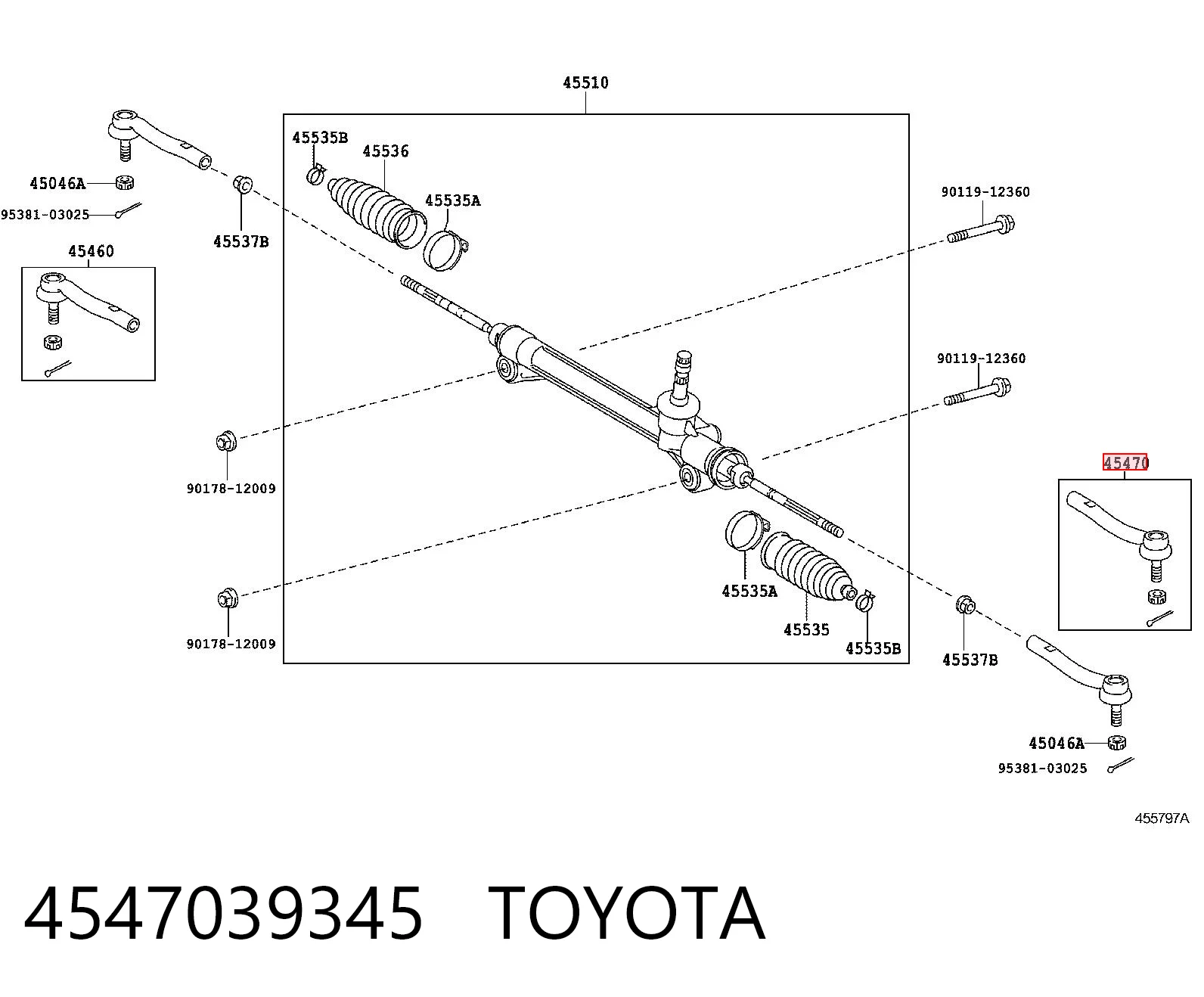 4547039345 Toyota Końcówka drążka kierowniczego zewnętrzna