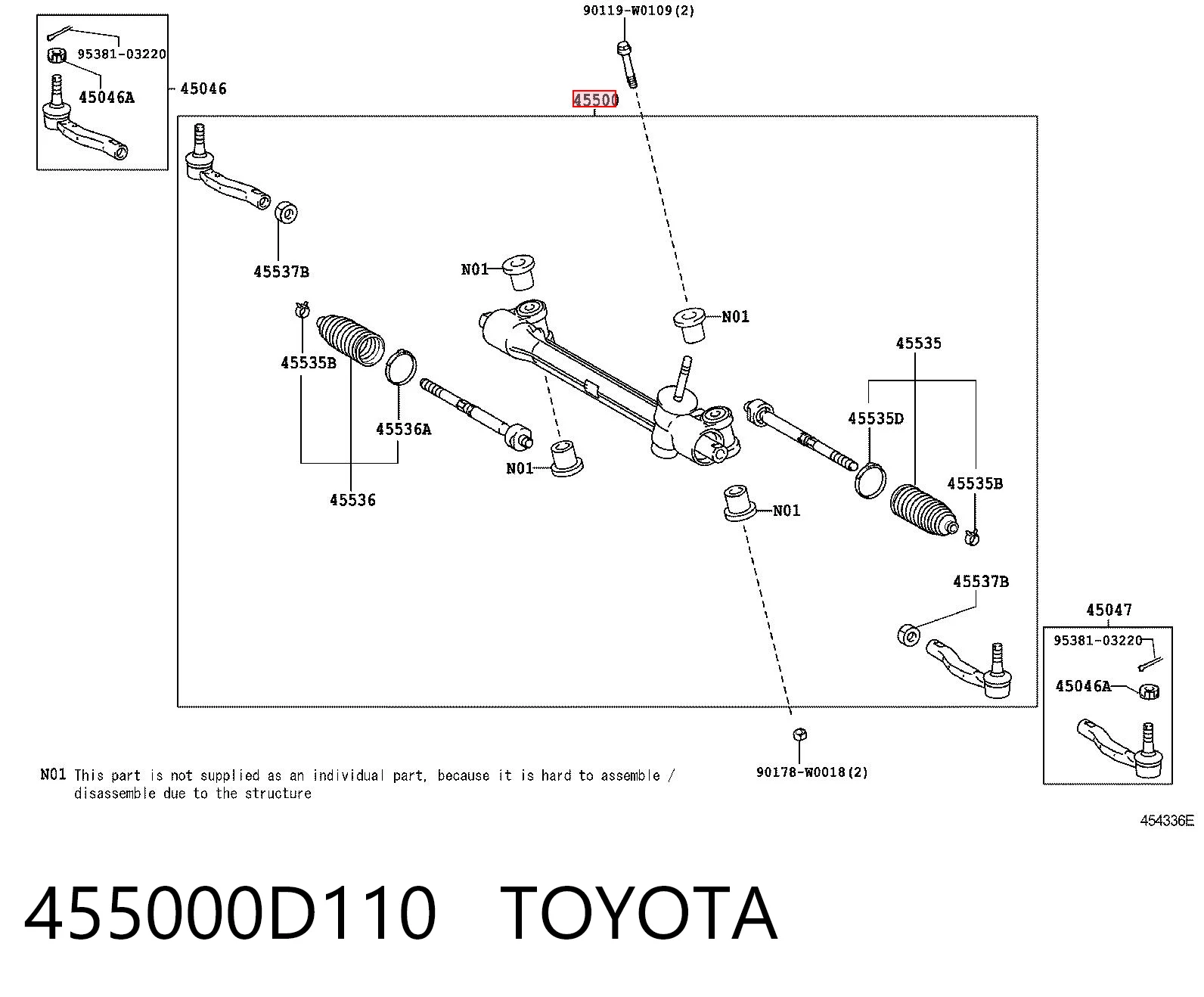 455000D110 Toyota Listwa kierownicza (maglownica)