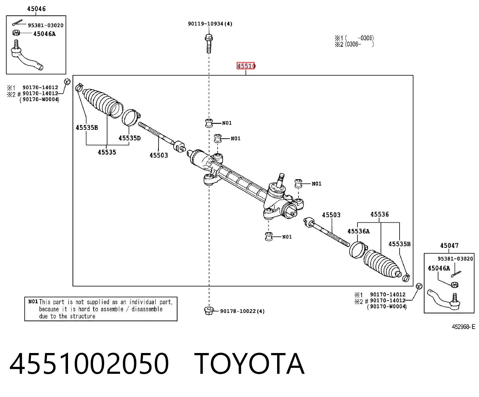4551002050 Toyota Listwa kierownicza (maglownica)