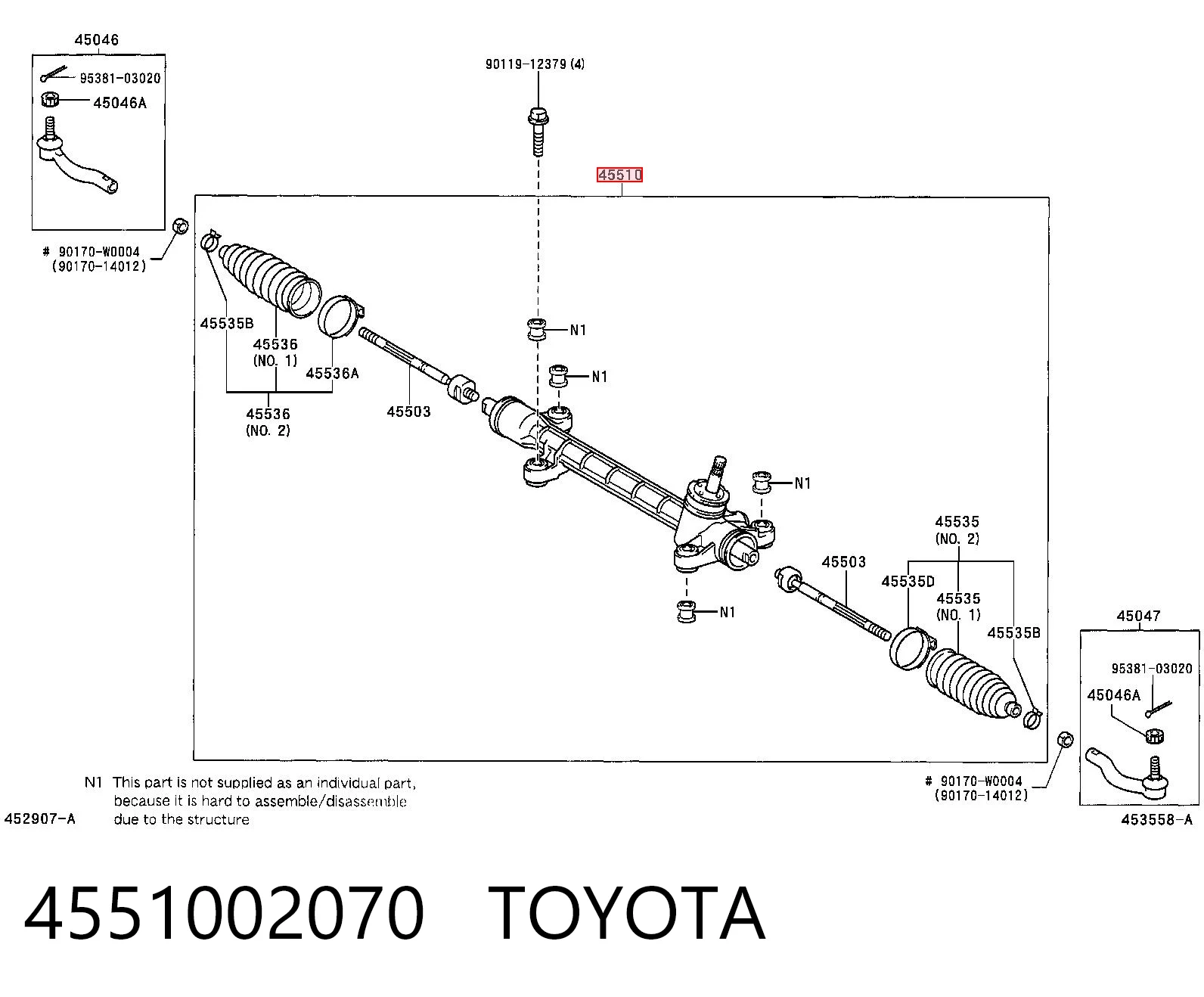 4551002070 Toyota Listwa kierownicza (maglownica)