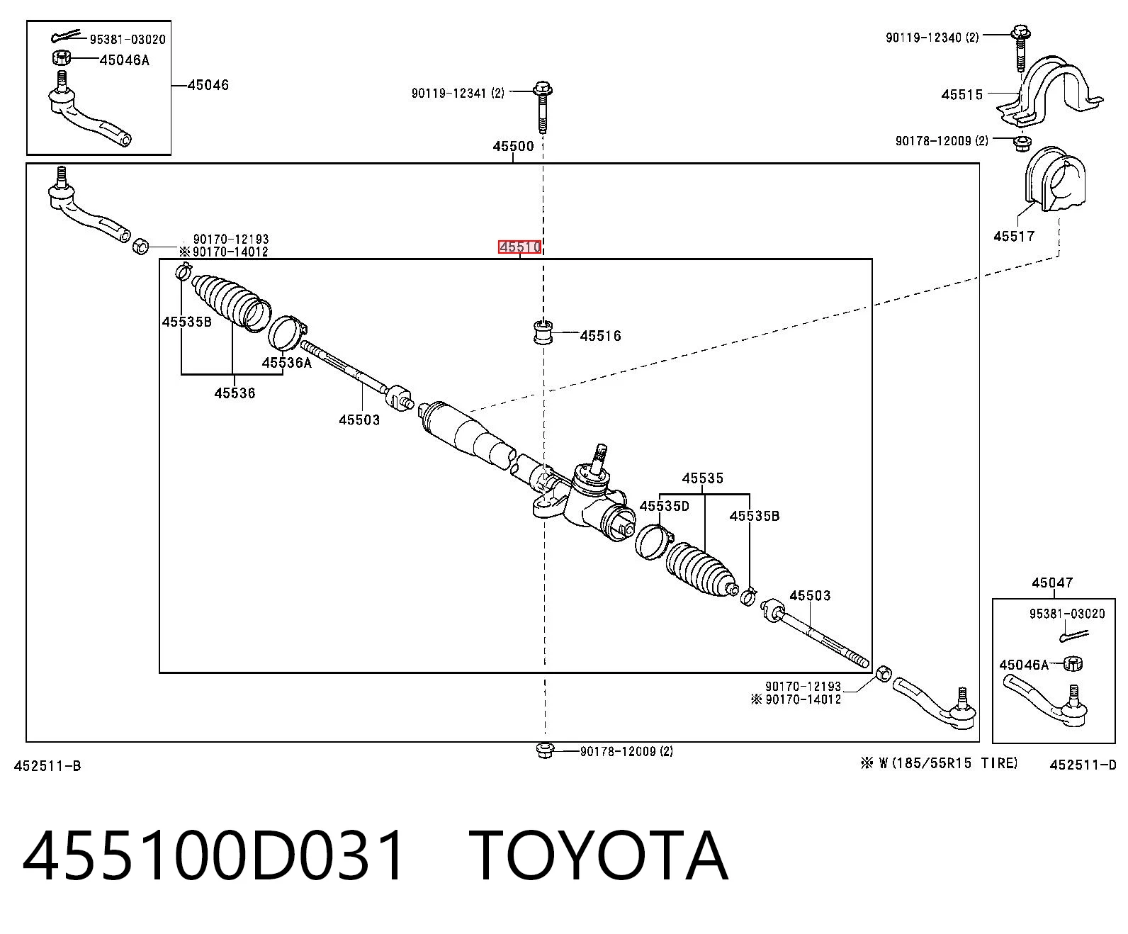455100D031 Toyota Listwa kierownicza (maglownica)