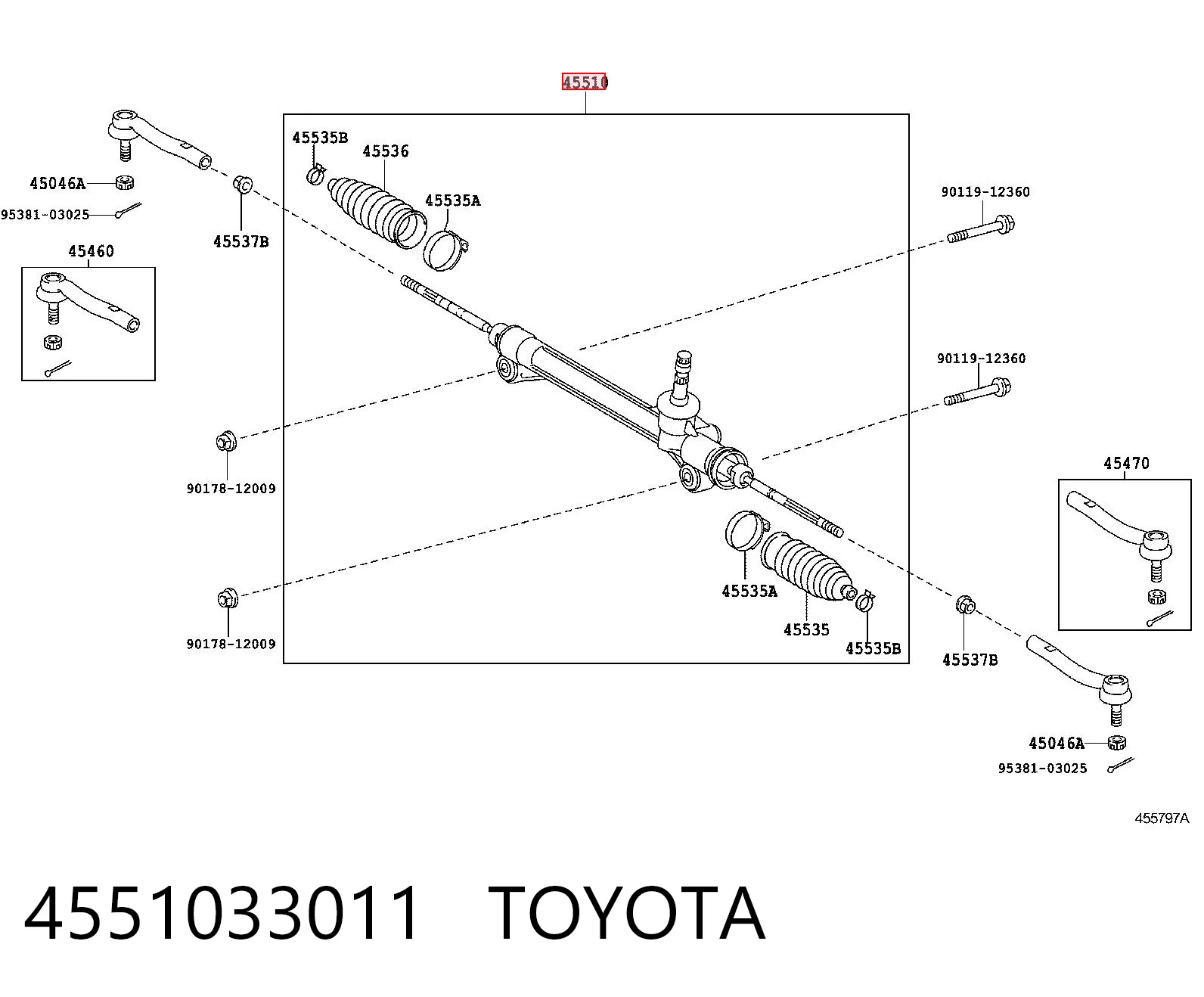4551033011 Toyota Listwa kierownicza (maglownica)
