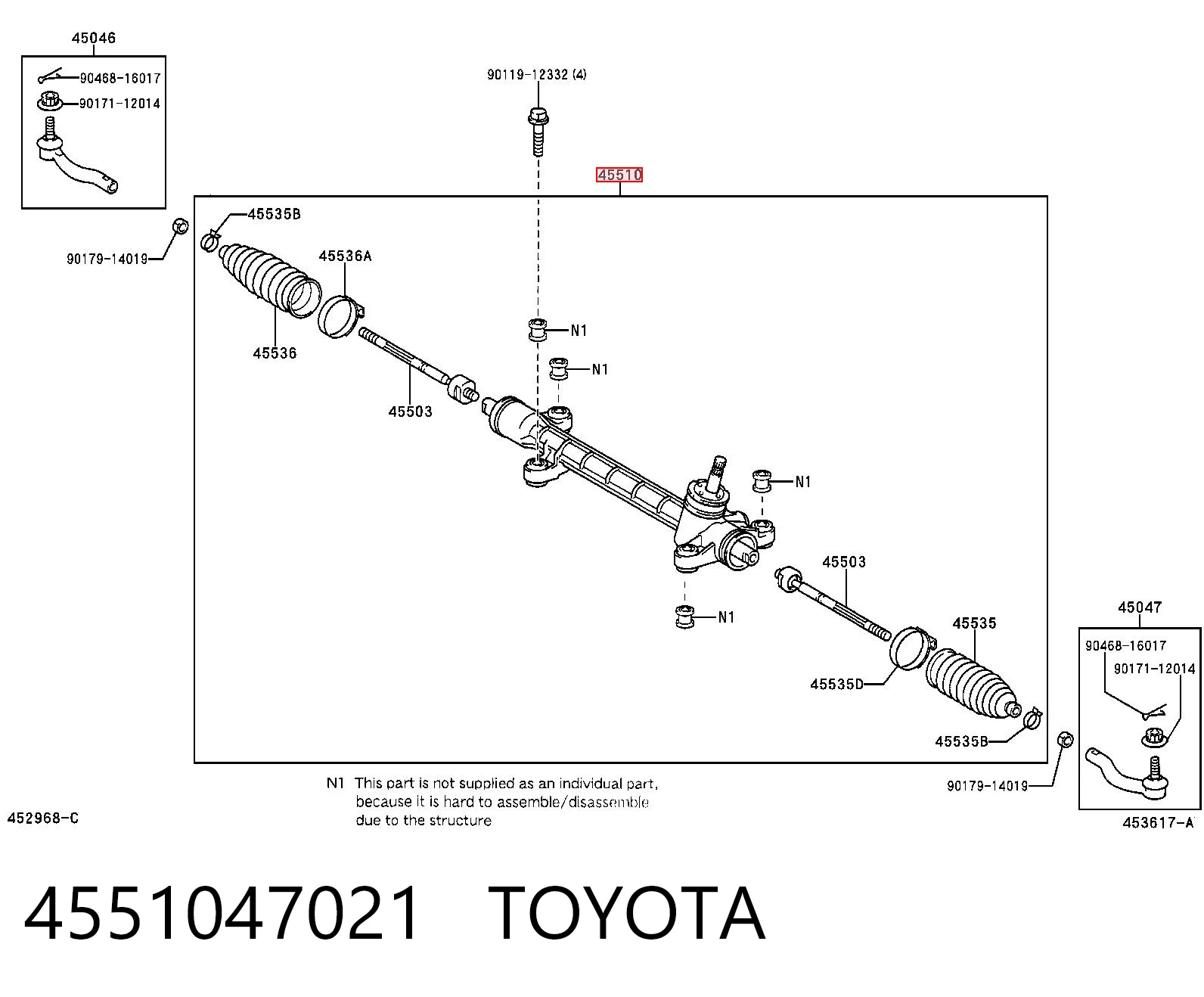 4551047021 Toyota Listwa kierownicza (maglownica)