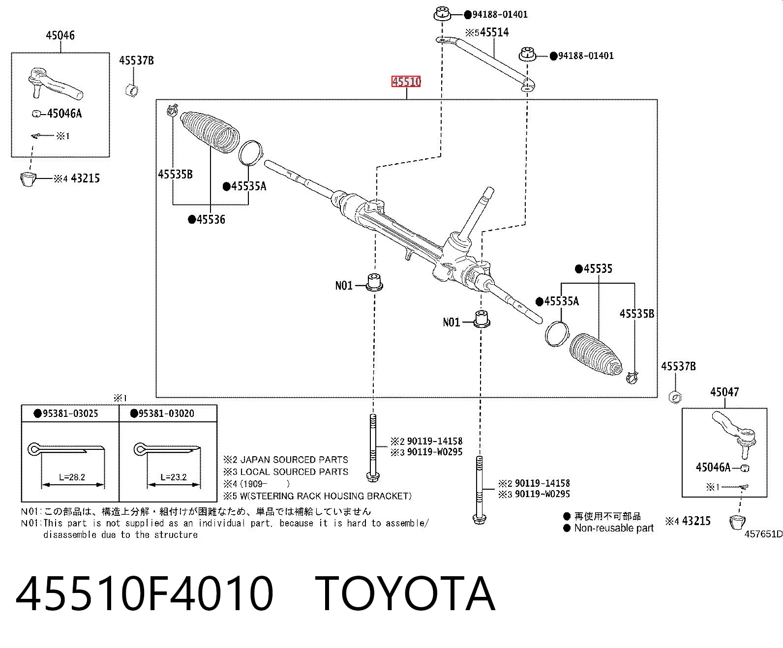 45510F4010 Toyota Listwa kierownicza (maglownica)
