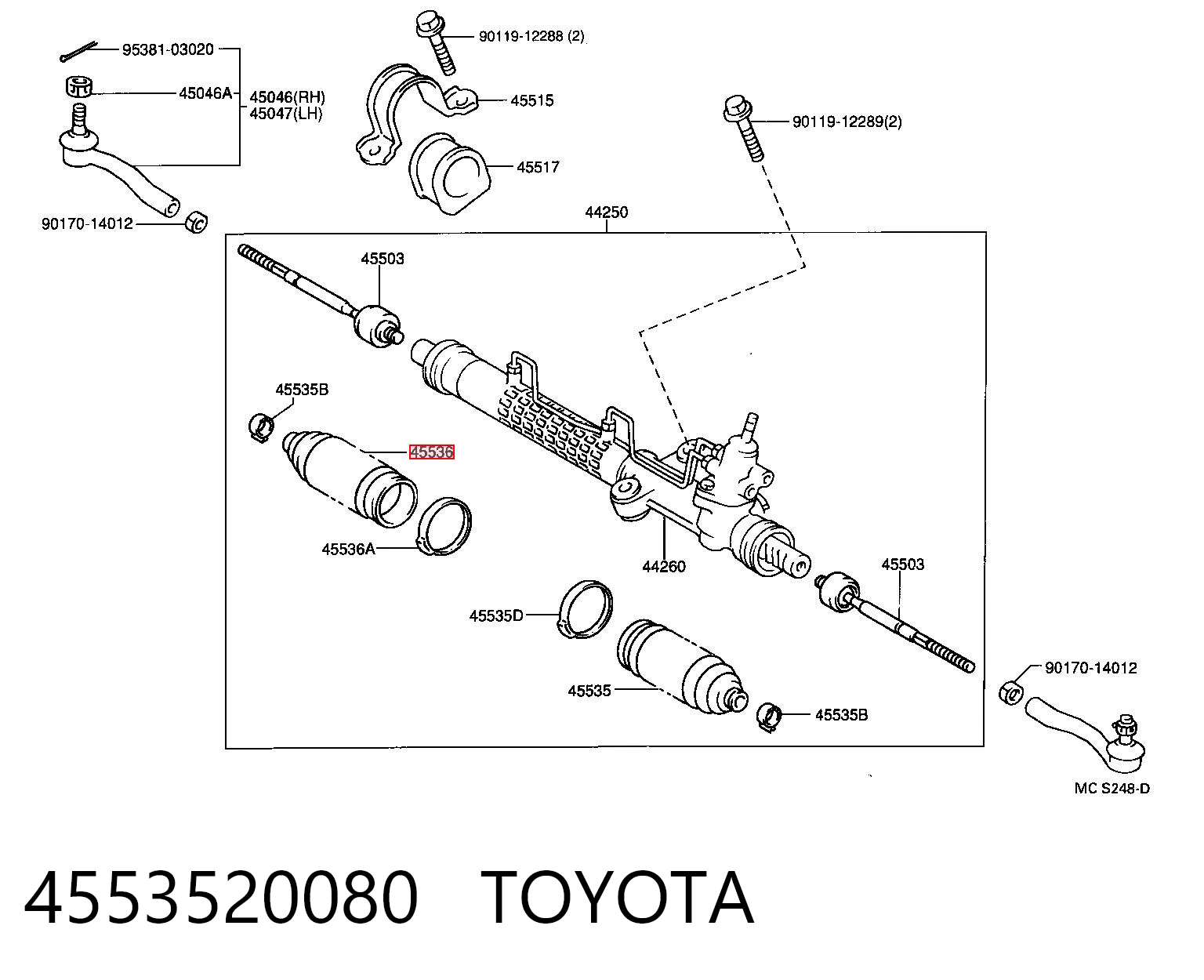 4553520080 Toyota Osłona mechanizmu kierowniczego (maglownicy)