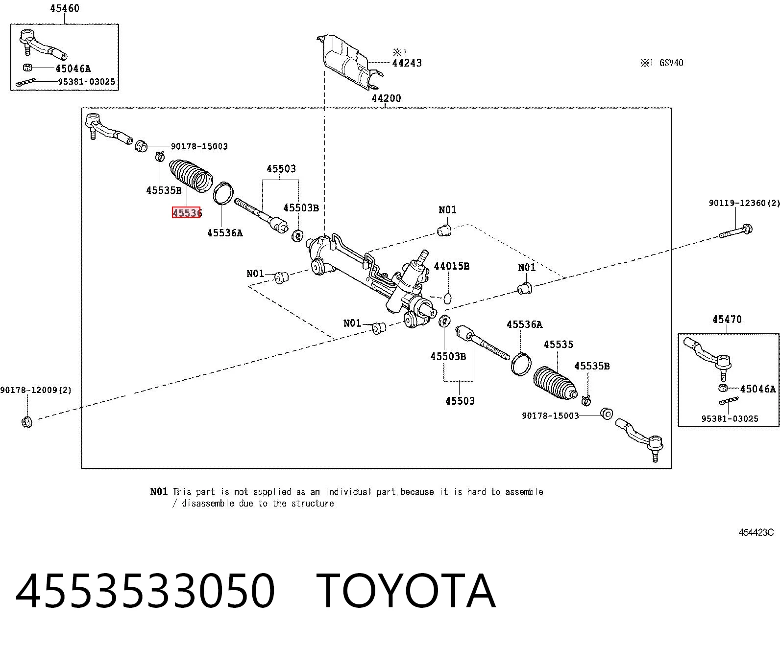 4553533050 Toyota Osłona mechanizmu kierowniczego (maglownicy)