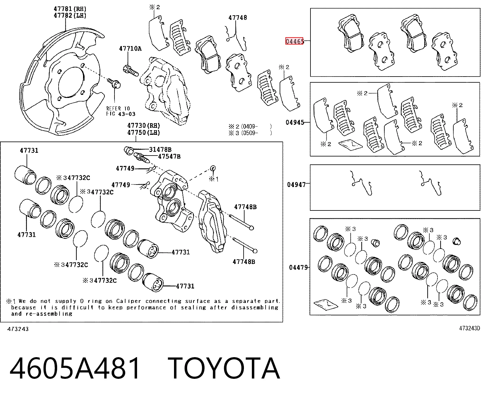 4605A481 Toyota Klocki hamulcowe przednie tarczowe