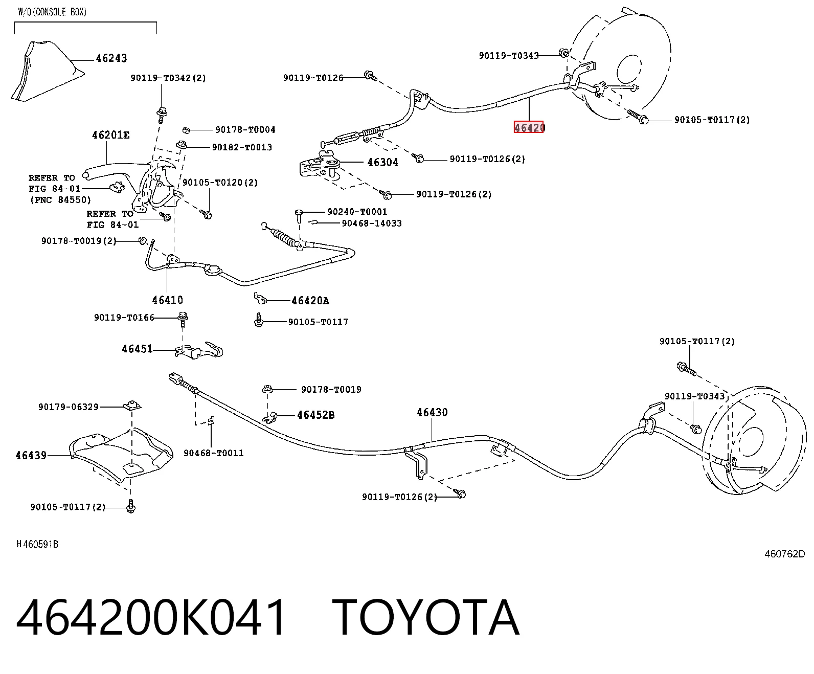 464200K041 Toyota Linka hamulca ręcznego tylna prawa