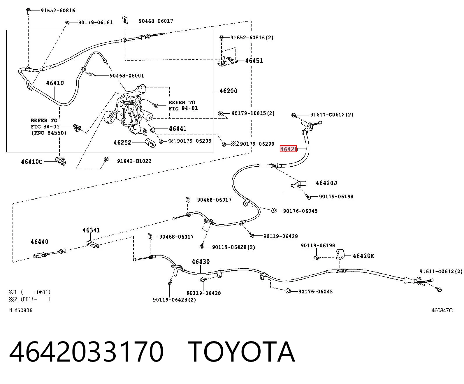 4642033170 Toyota Linka hamulca ręcznego tylna prawa/lewa