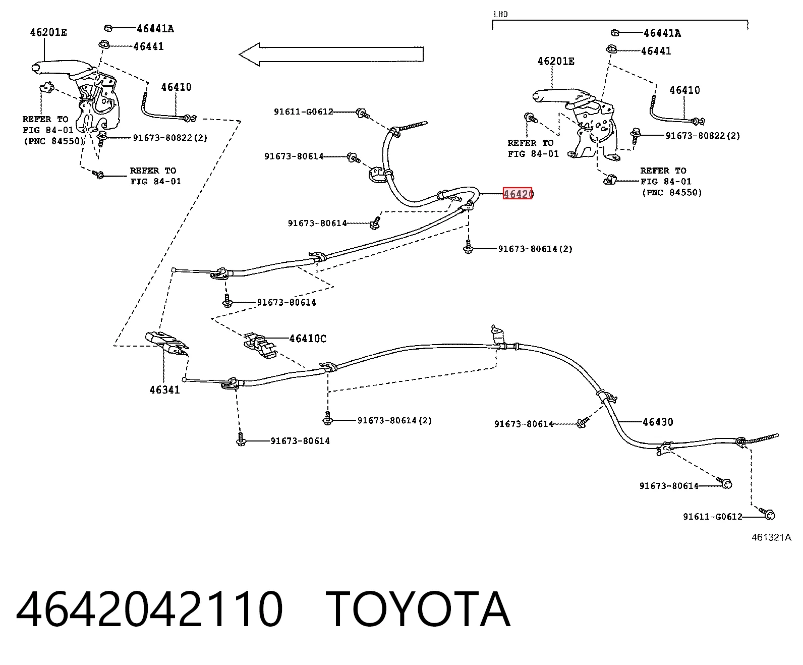 4642042110 Toyota Linka hamulca ręcznego tylna prawa