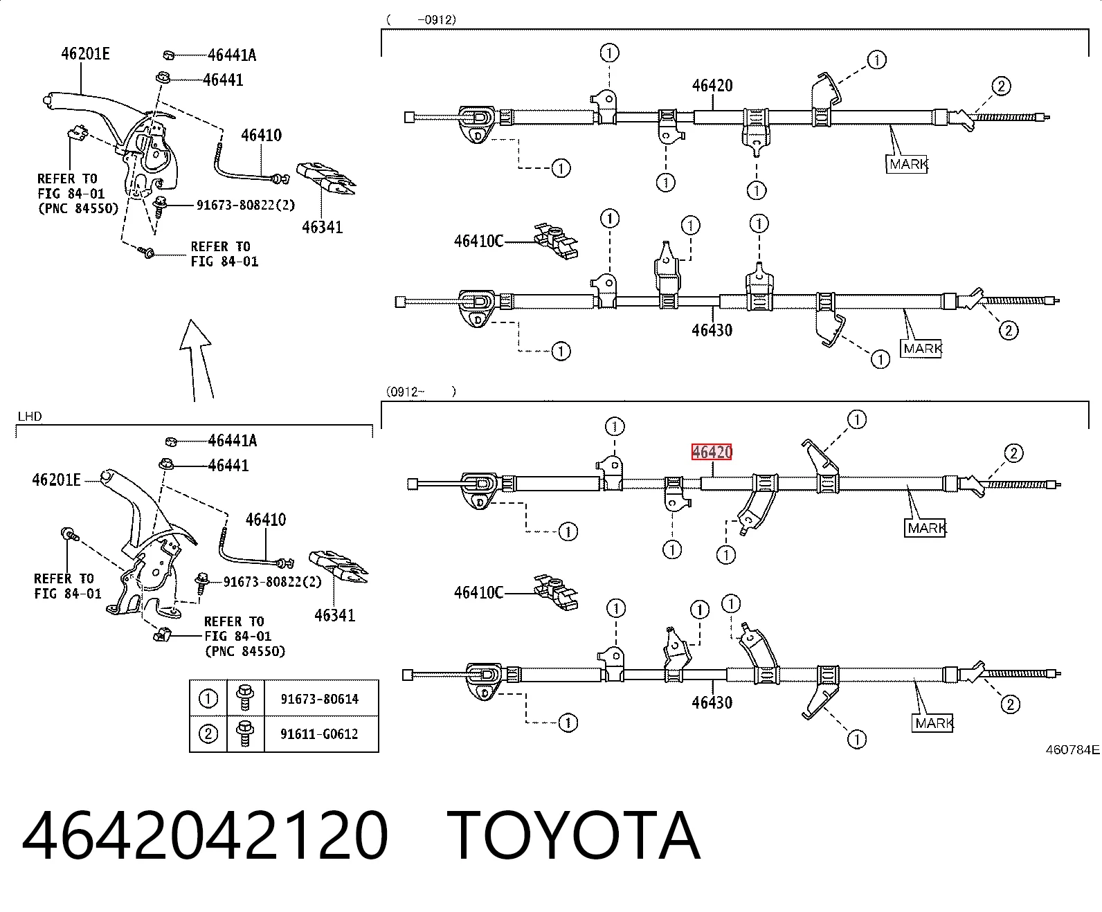 4642042120 Toyota Linka hamulca ręcznego tylna prawa