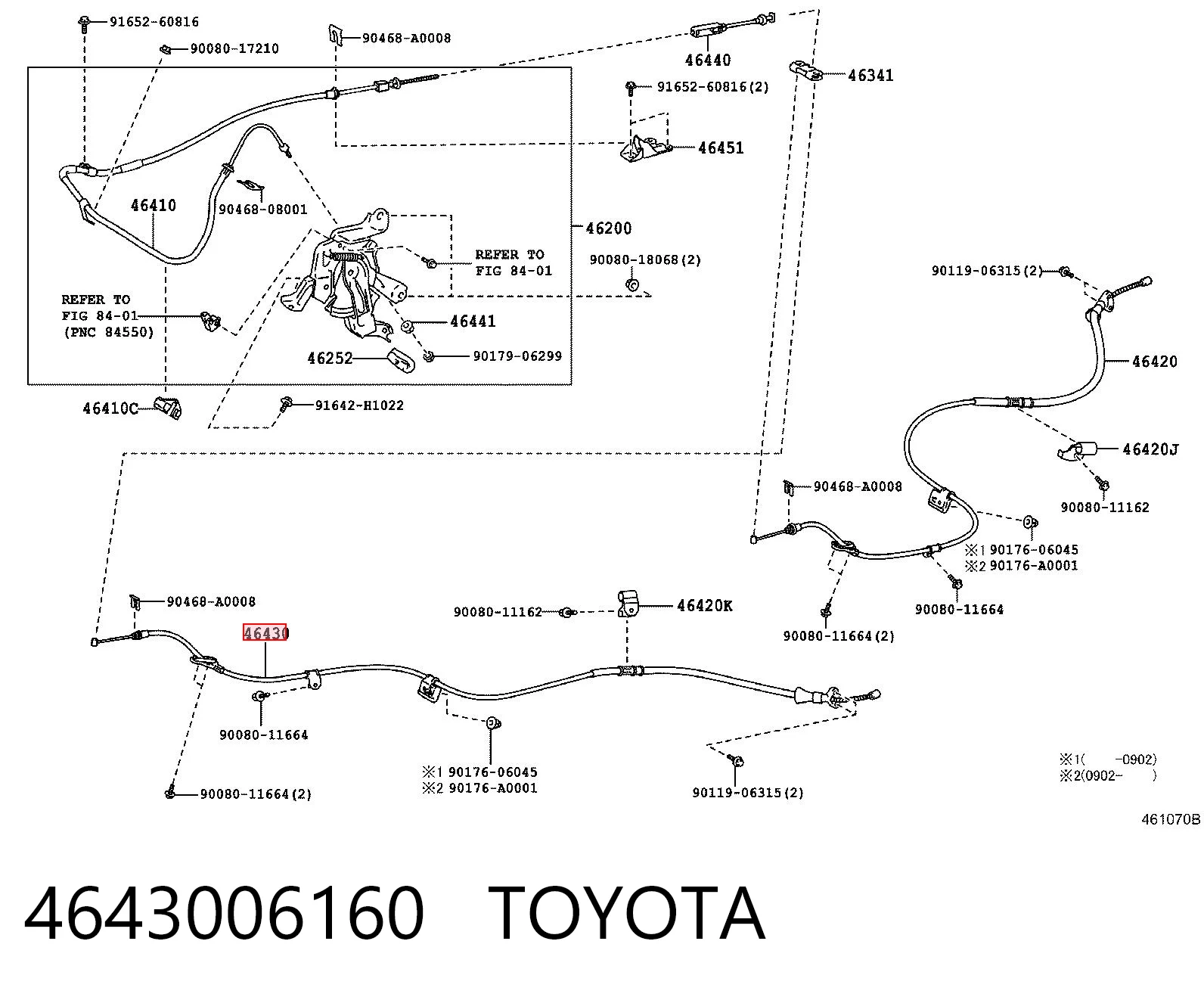 4643006160 Toyota Linka hamulca ręcznego tylna lewa