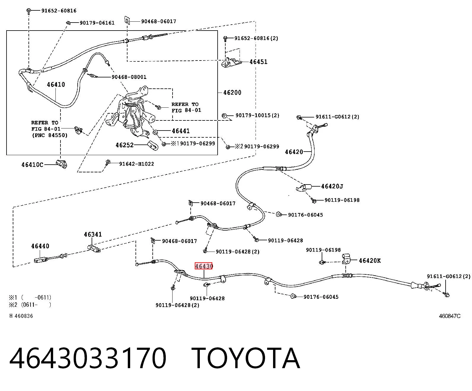4643033170 Toyota Linka hamulca ręcznego tylna lewa