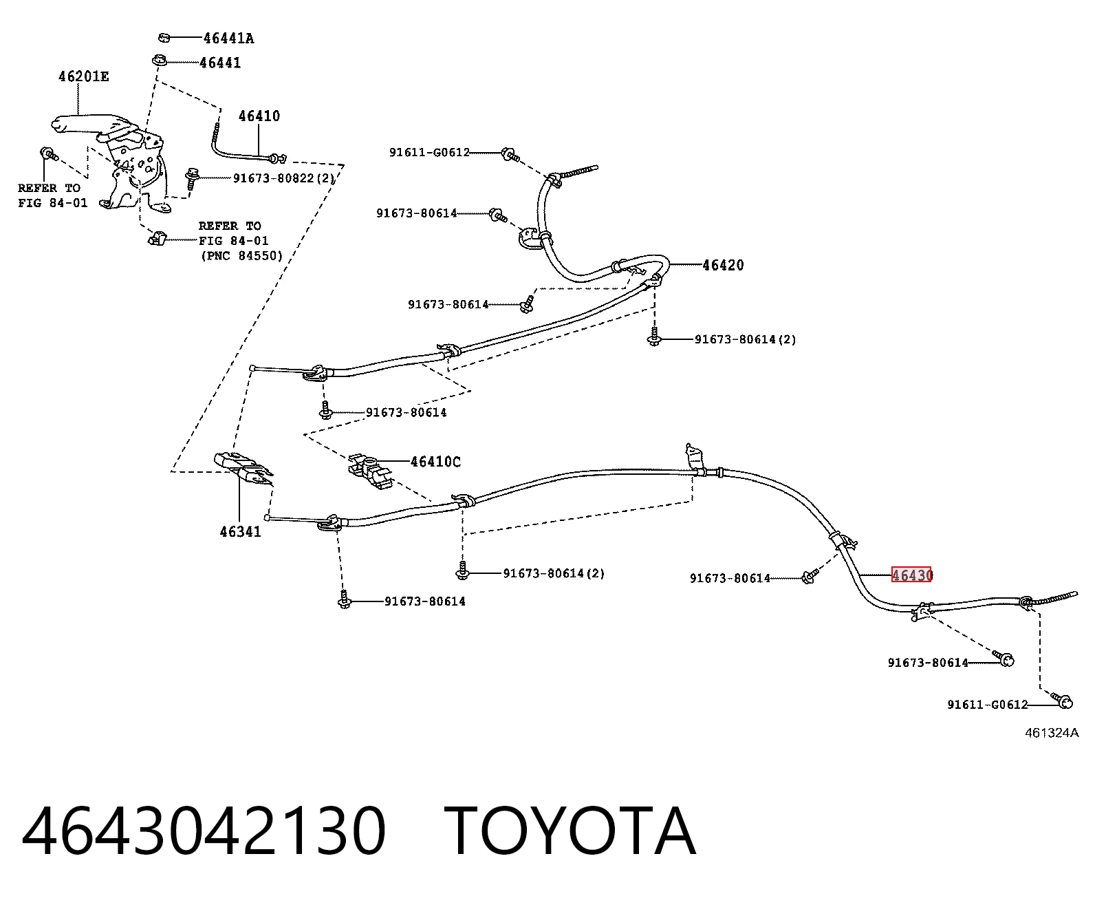 4643042130 Toyota Linka hamulca ręcznego tylna lewa