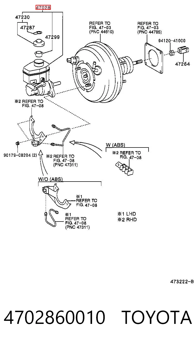 4702860010 Toyota Główny cylinder hamulców