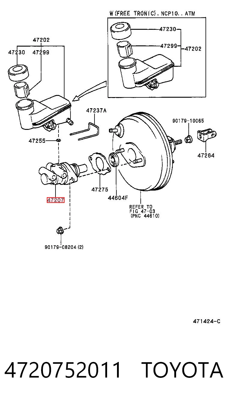 4720752011 Toyota Główny cylinder hamulców