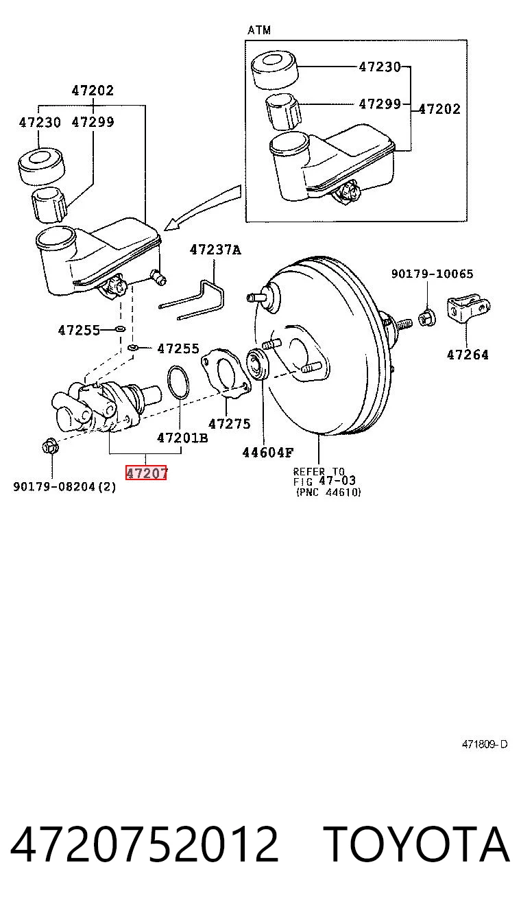 4720752012 Toyota Główny cylinder hamulców