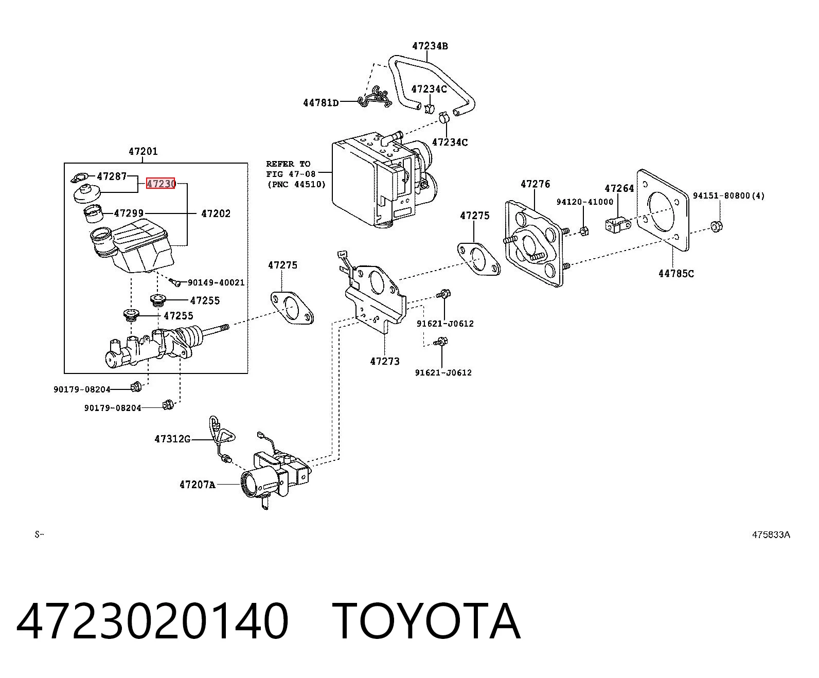4723020140 Toyota Pokrywa zbiornika głównego cylindra hamulcowego