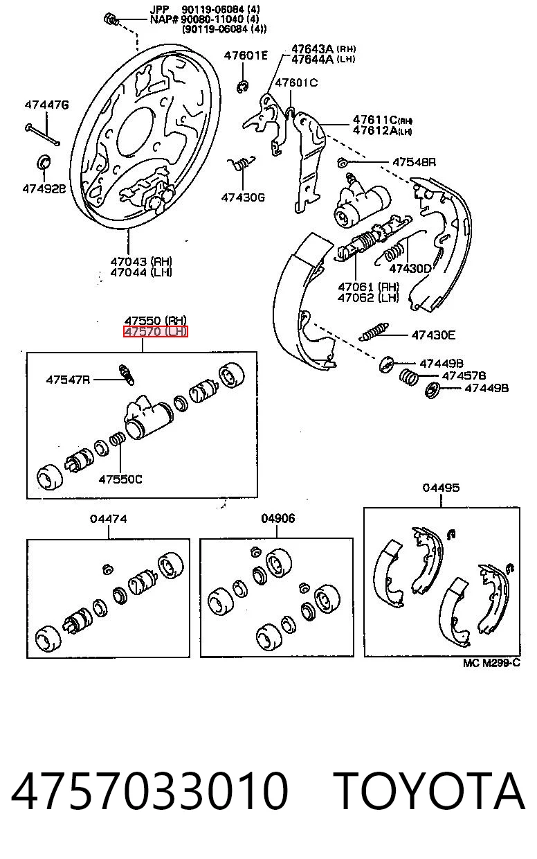 4757033010 Toyota Cylinder hamulcowy roboczy tylny