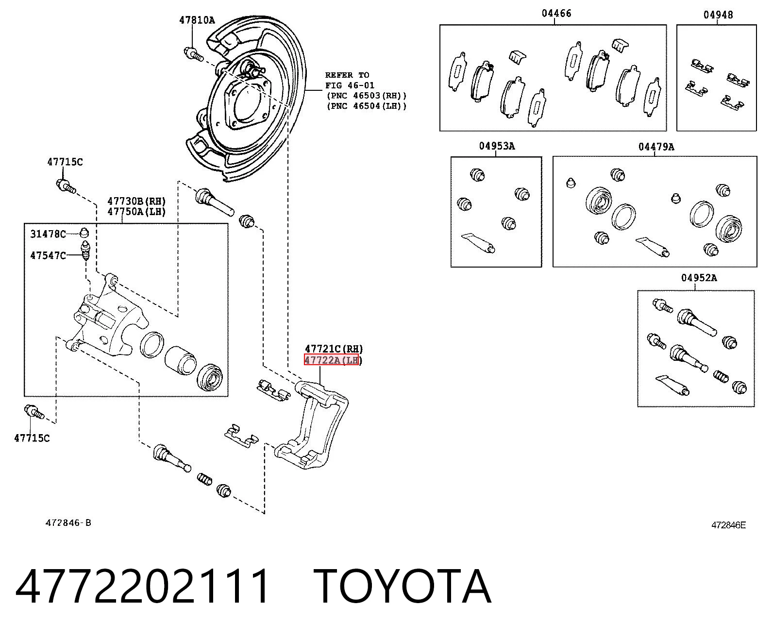 Jarzmo zacisku hamulcowego tylnego Toyota Corolla sedana (E12) (2002 - 2006) cena, od 32,95 USD