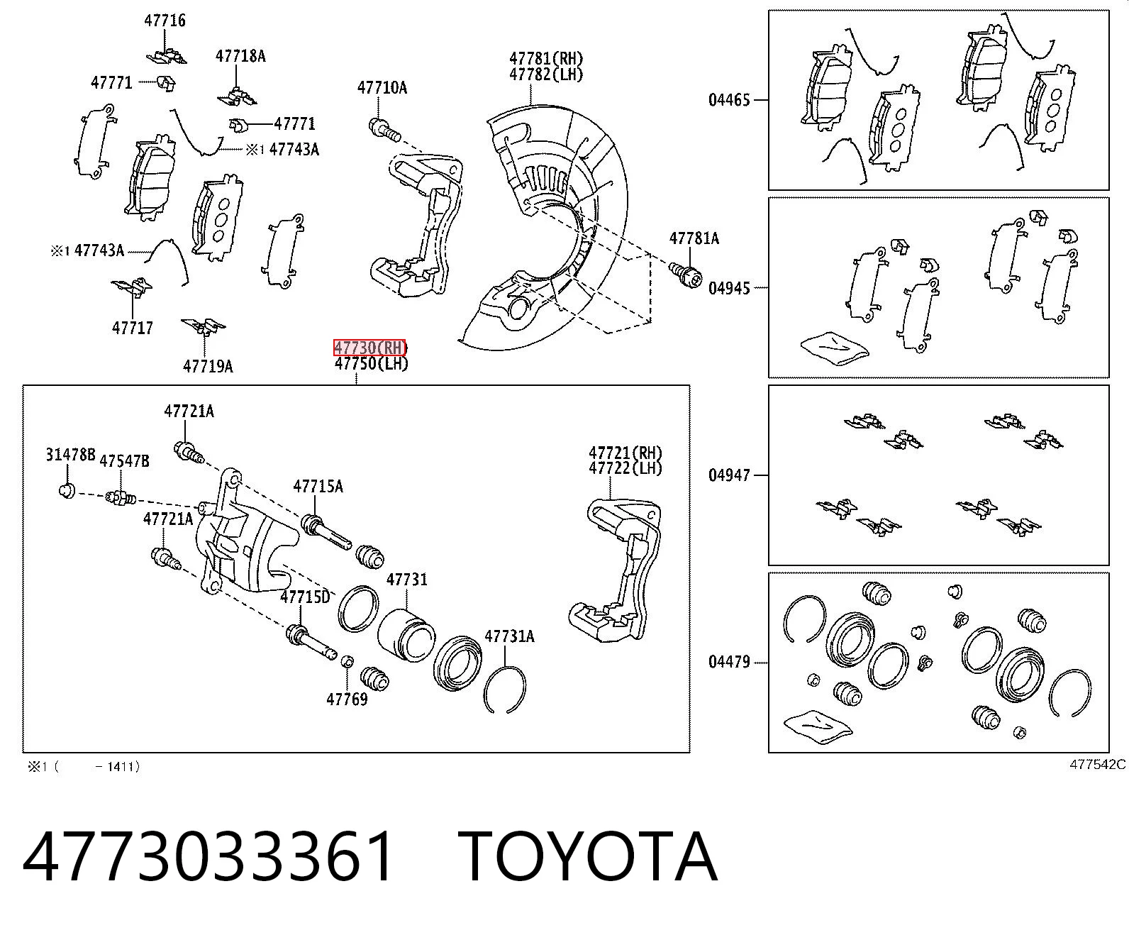 4773033361 Toyota Zacisk hamulcowy przedni prawy