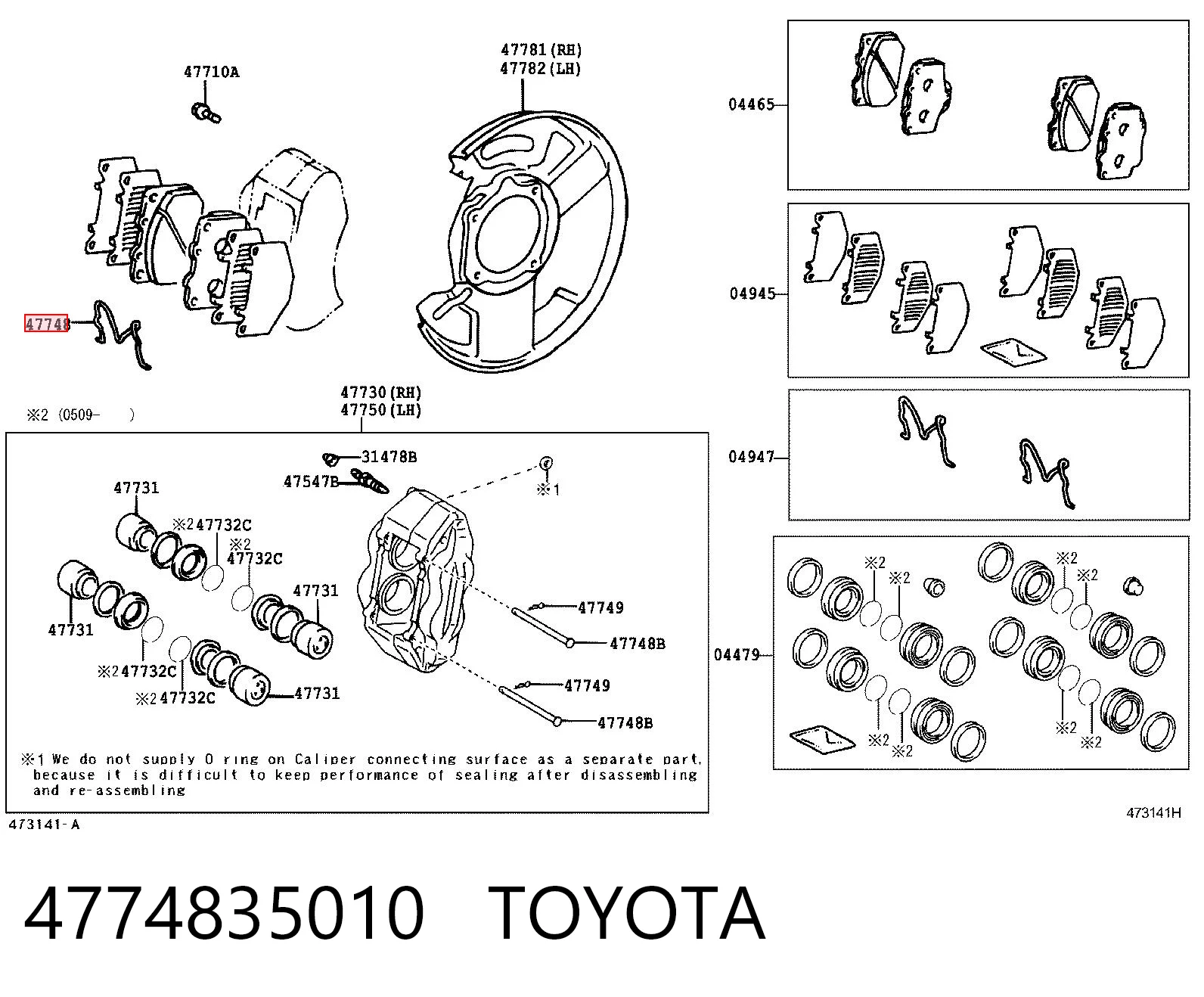 4774835010 Toyota Zestaw naprawczy klocków hamulcowych