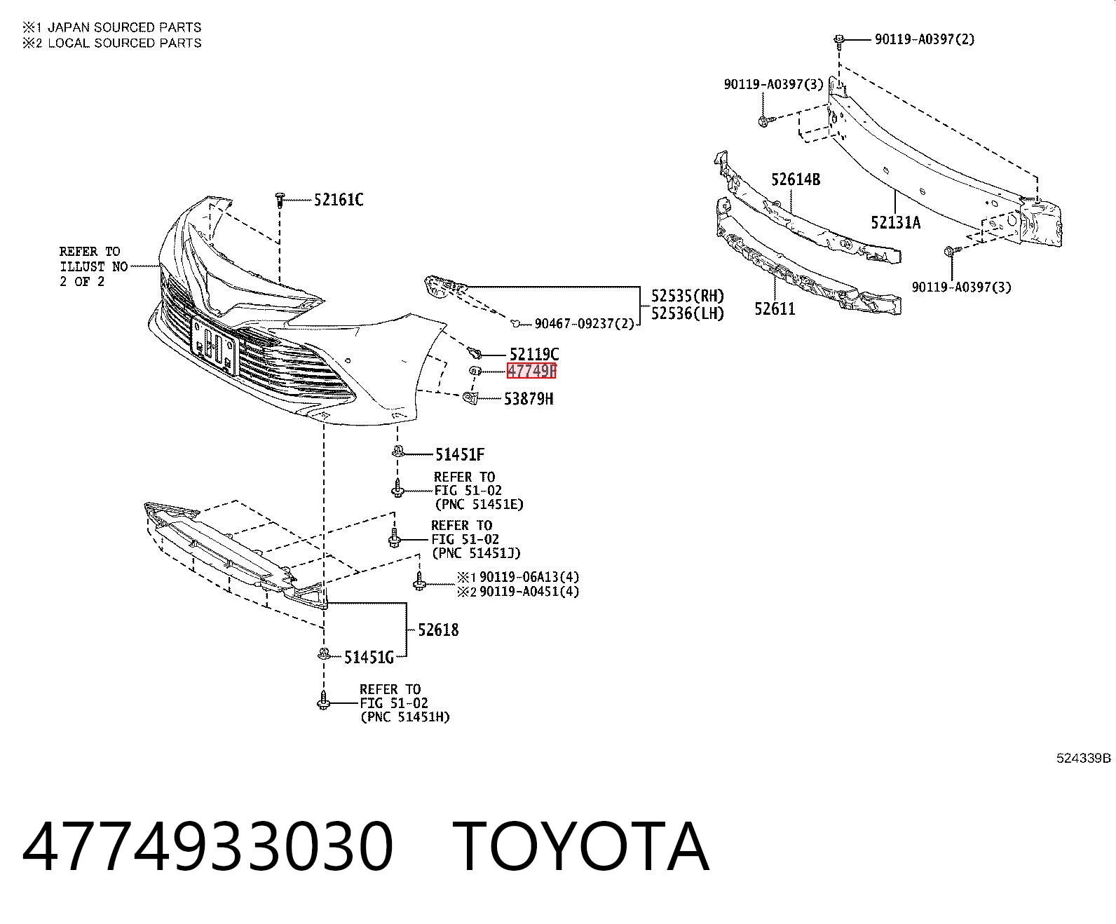 4774933030 Toyota Spinka mocowania zderzaka przedniego
