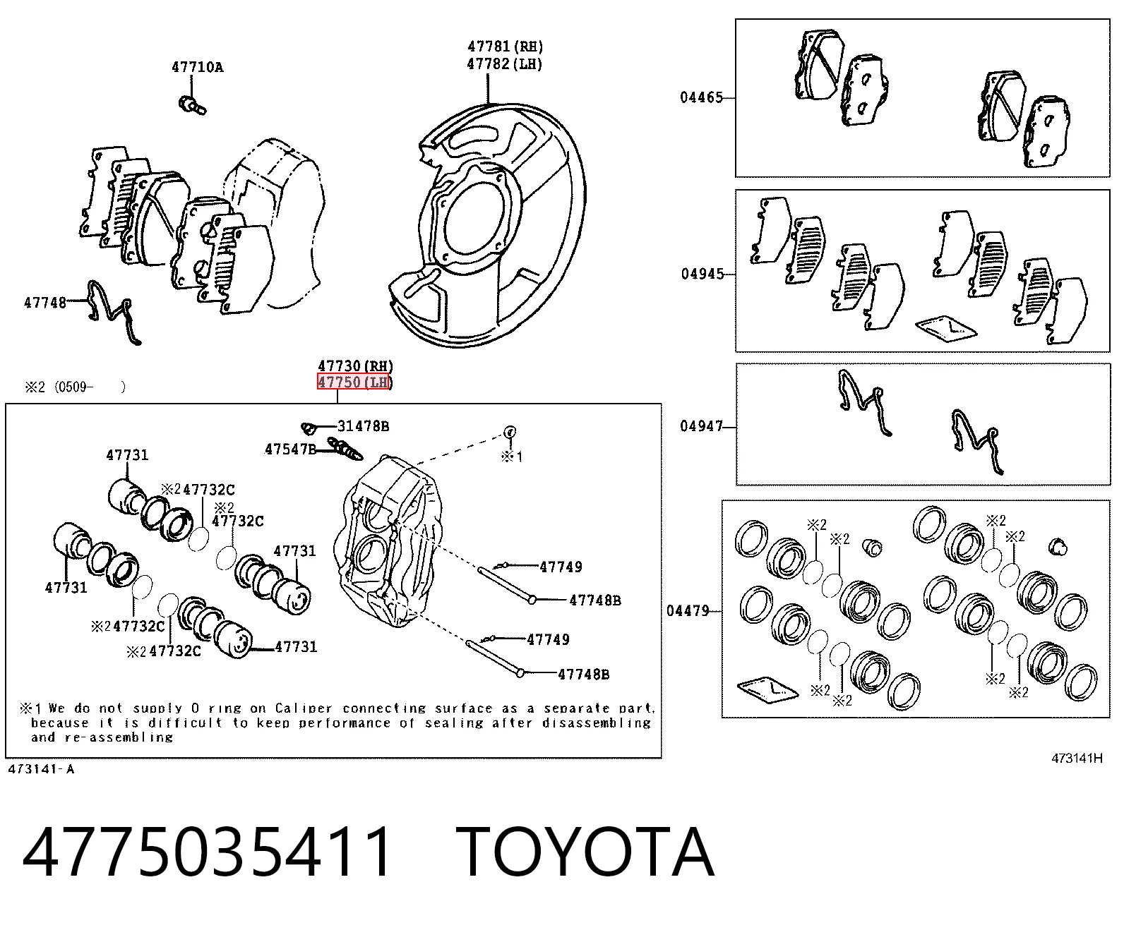 4775035411 Toyota Zacisk hamulcowy przedni lewy