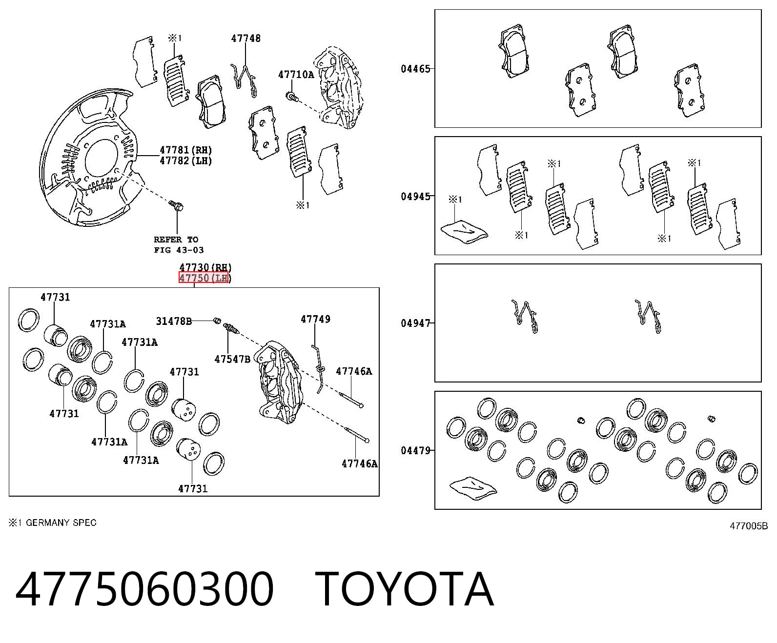 4775060300 Toyota Zacisk hamulcowy przedni lewy