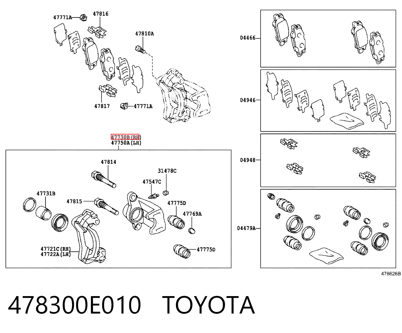 478300E010 Toyota Zacisk hamulcowy tylny prawy