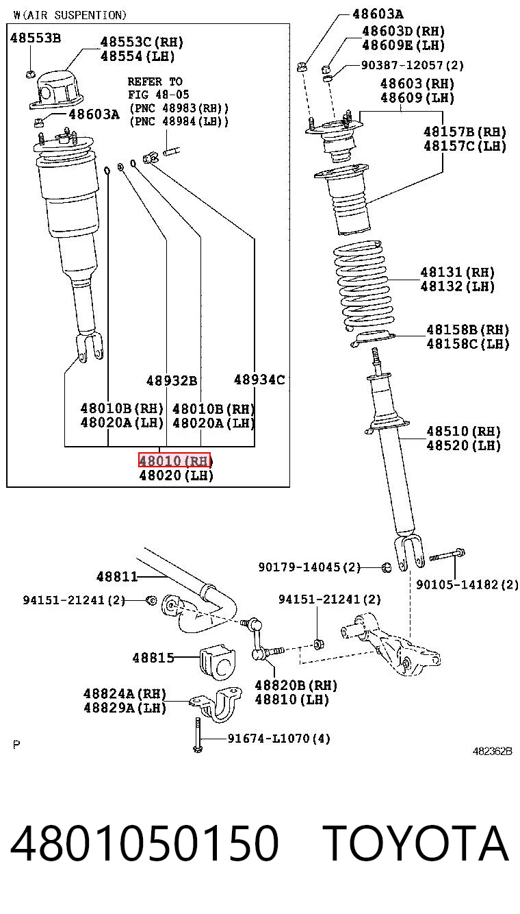 4801050150 Toyota Amortyzator przedni prawy