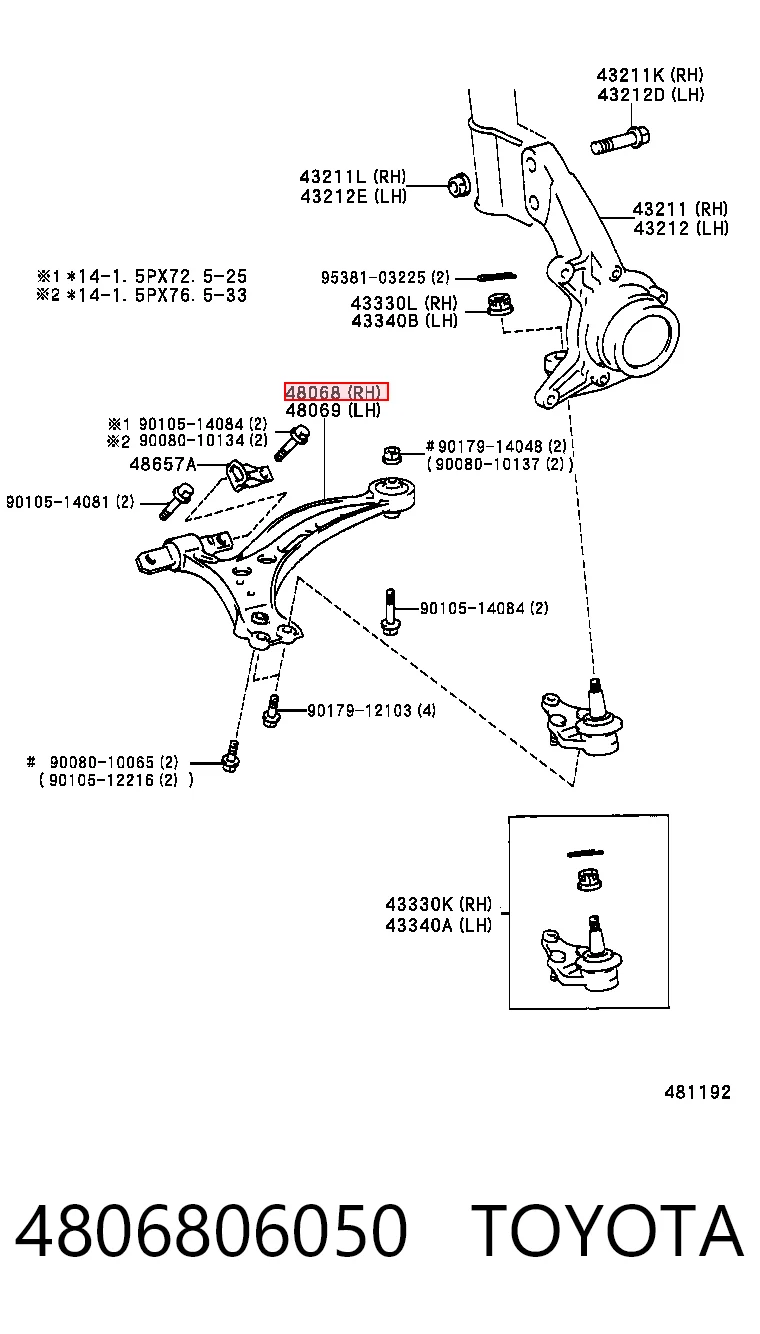 Wahacz zawieszenia przedniego dolny prawy do Toyota Camry IV V20