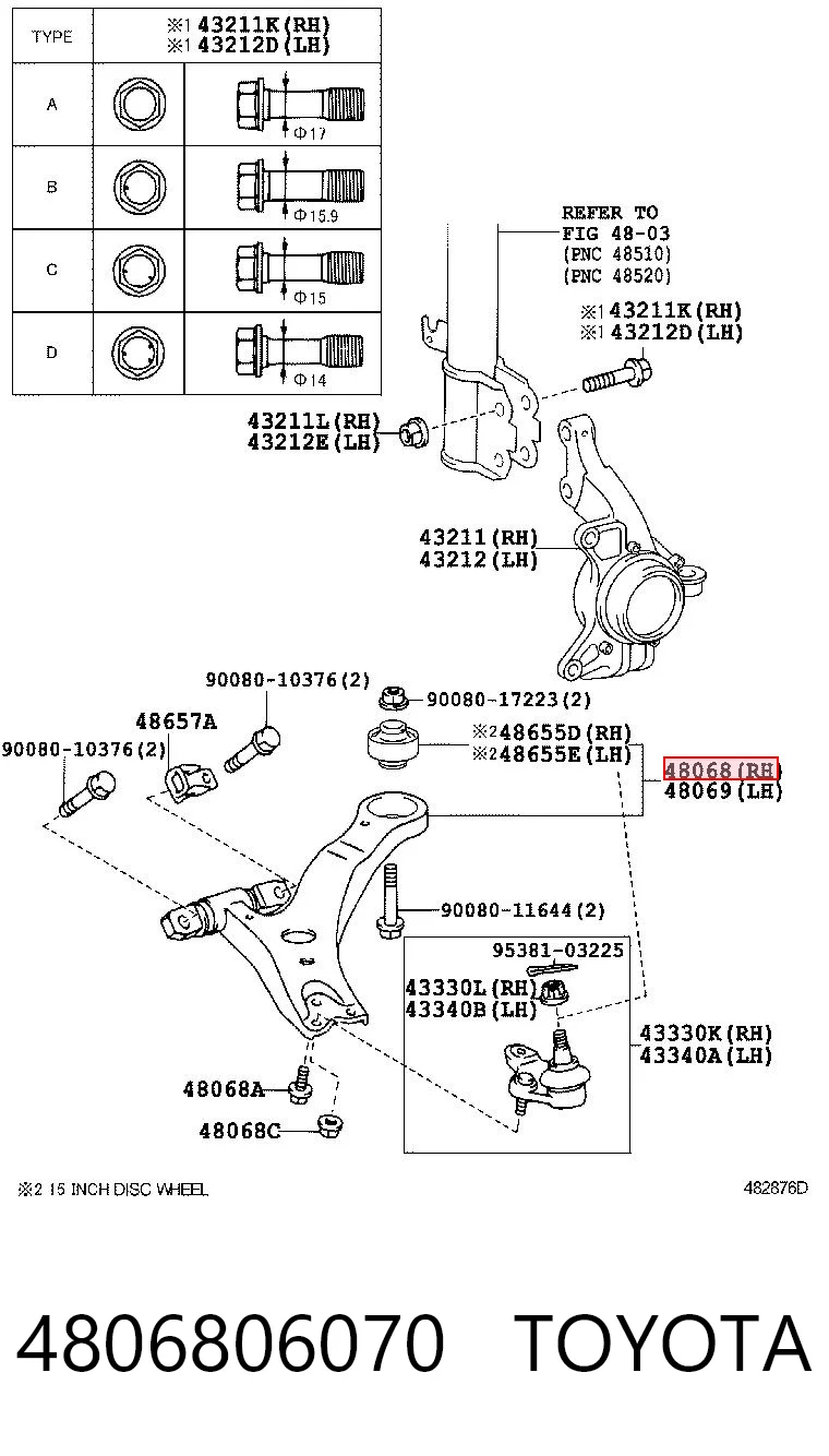 4806806070 Toyota Wahacz zawieszenia przedniego dolny prawy