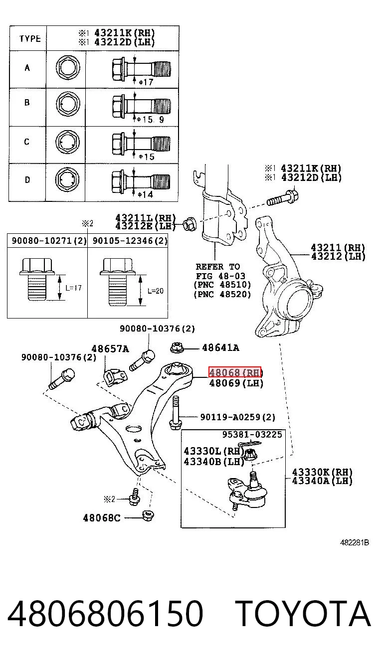 4806806150 Toyota Wahacz zawieszenia przedniego dolny prawy