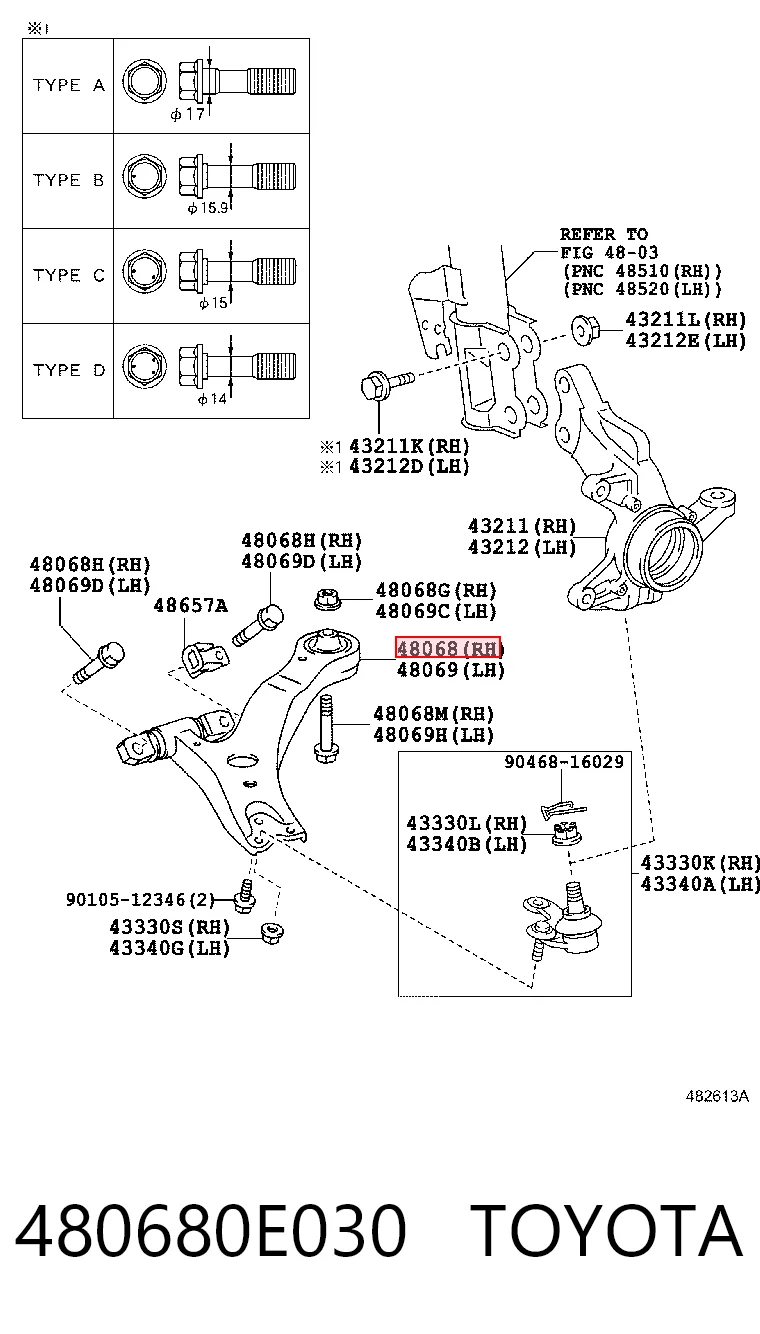 Wahacz zawieszenia przedniego dolny prawy Toyota Highlander I HYBRID SUV (U2) (2005 - 2007) cena, od 68,44 USD