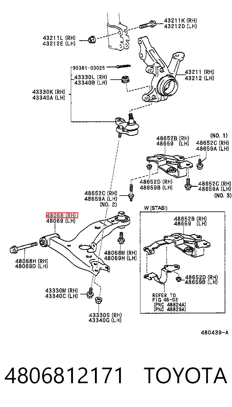 4806812171 Toyota Wahacz zawieszenia przedniego dolny prawy