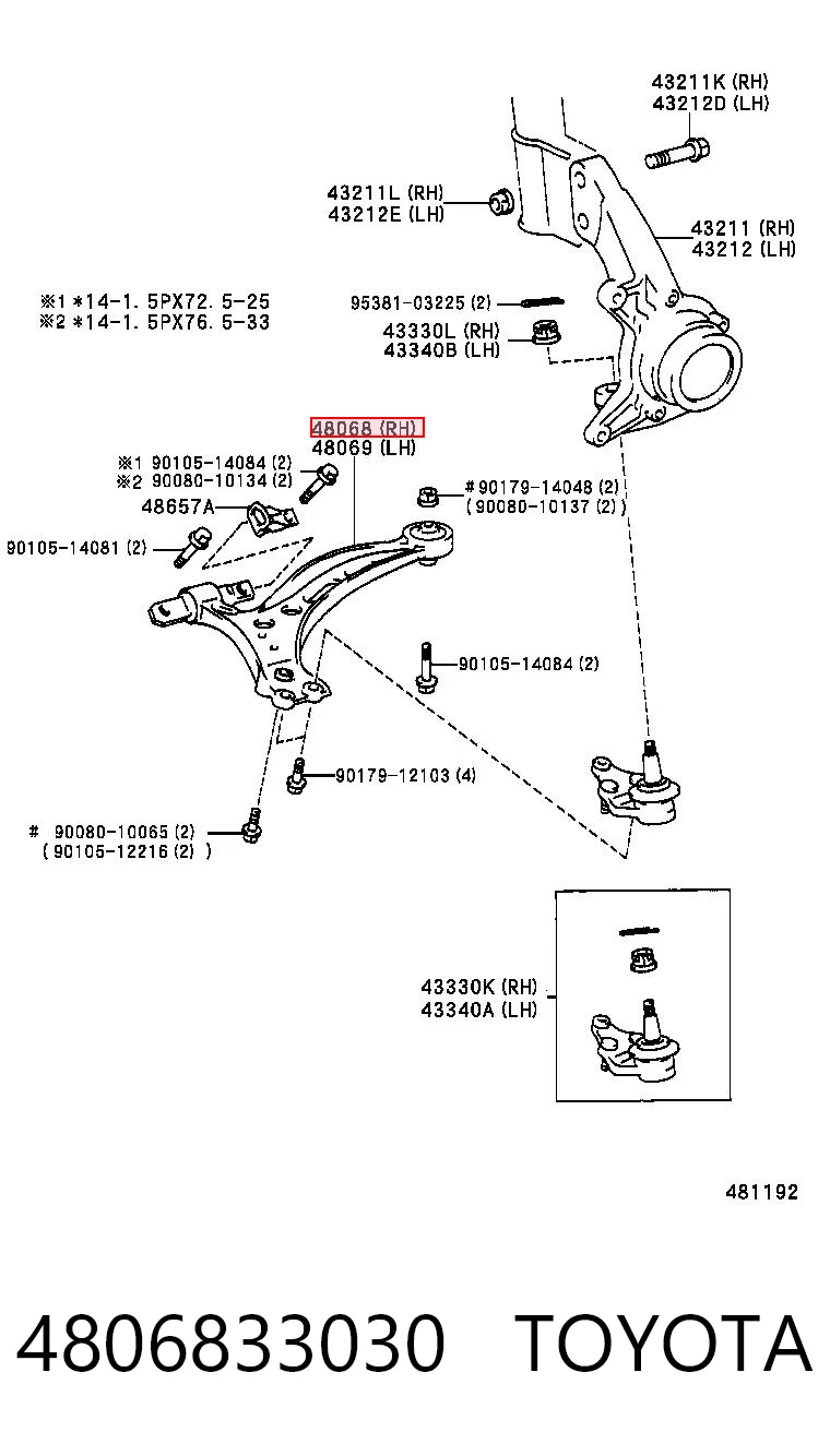 Do koszyka Wahacz zawieszenia przedniego dolny prawy Toyota Camry IV V20