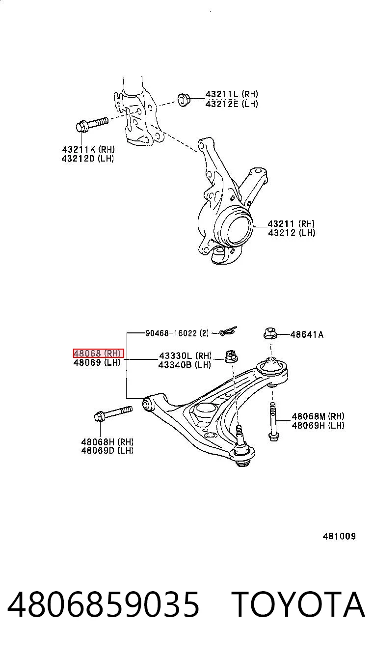 4806859035 Toyota Wahacz zawieszenia przedniego dolny prawy