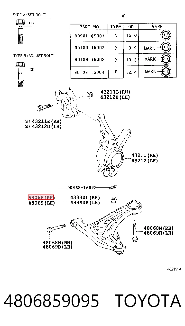 4806859095 Toyota Wahacz zawieszenia przedniego dolny prawy