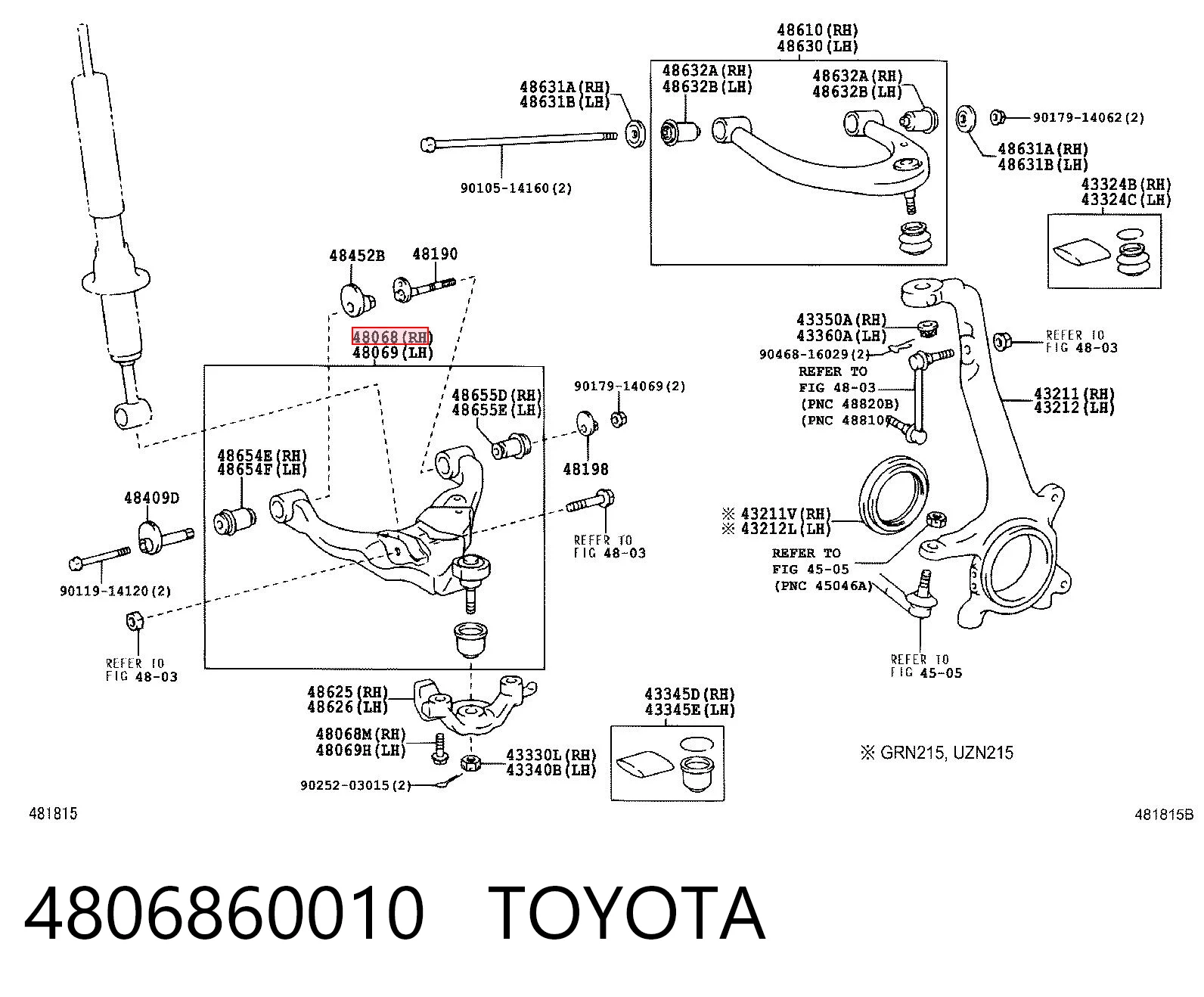 4806860010 Toyota Wahacz zawieszenia przedniego dolny prawy