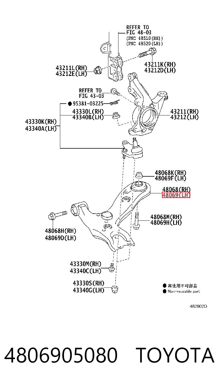 Do koszyka Wahacz zawieszenia przedniego dolny lewy Toyota Avensis III T27